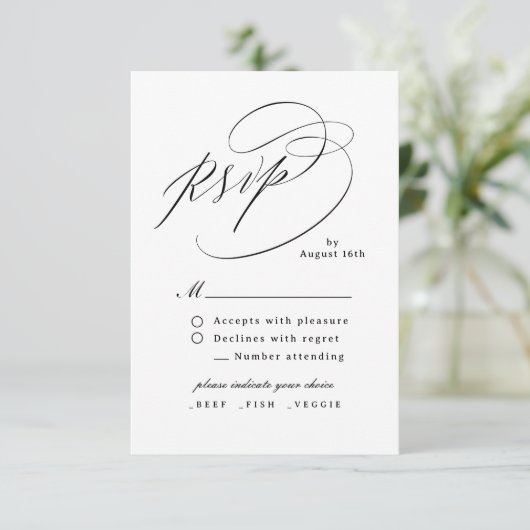 Elegant Swirl Script Simple QR code Wedding 出欠カード (スタンド正面)