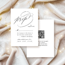 Elegant Swirl Script Simple QR code Wedding 出欠カード