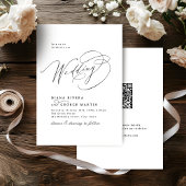 Elegant Swirl Script Simple QR code Wedding 招待状