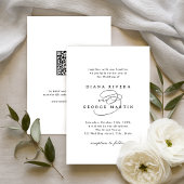 Elegant Swirl Script Simple QR code Wedding 招待状