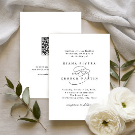 Elegant Swirl Script Simple QR code Wedding 招待状