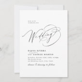 Elegant Swirl Script Simple QR code Wedding 招待状 (正面)