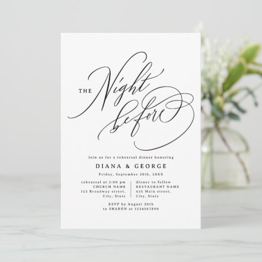 Elegant Swirl Script Simple Rehearsal Dinner 招待状 (スタンド正面)