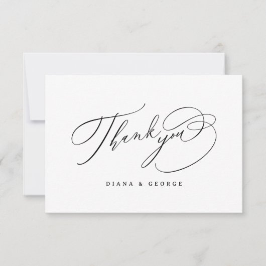 Elegant Swirl Script Simple Wedding サンキューカード (正面)