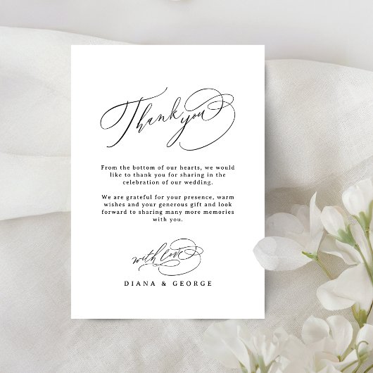 Elegant Swirl Script Simple Wedding サンキューカード