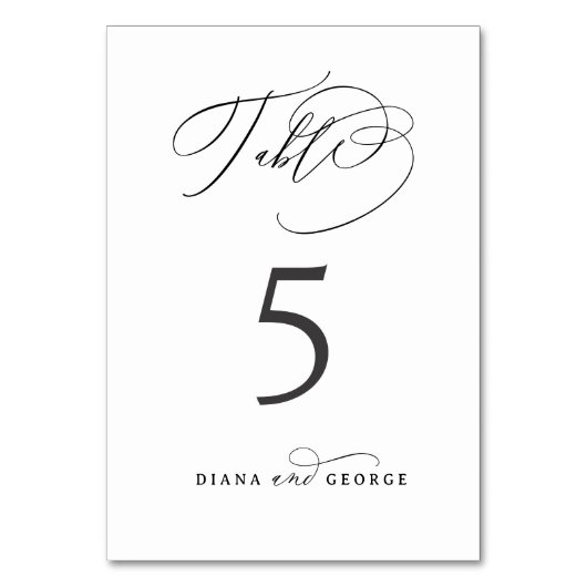 Elegant Swirl Script Simple Wedding テーブルナンバー (裏面)