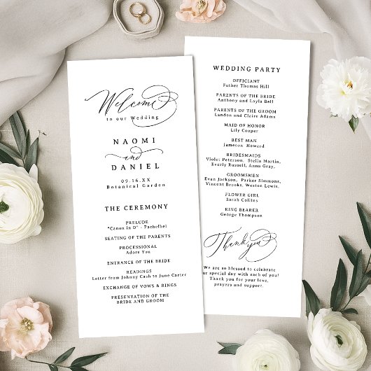 Elegant Swirl Script Simple Wedding Program メニュー