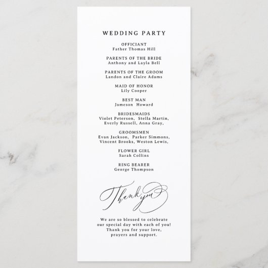 Elegant Swirl Script Simple Wedding Program メニュー (裏面)