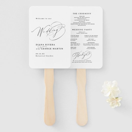 Elegant Swirl Script Simple Wedding Programs ハンドファン (正面&裏面)