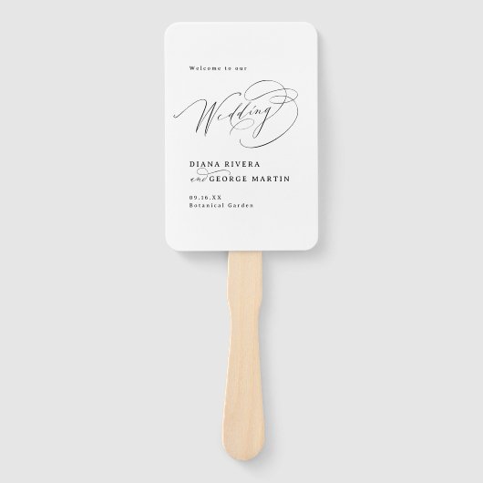 Elegant Swirl Script Simple Wedding Programs ハンドファン (正面)