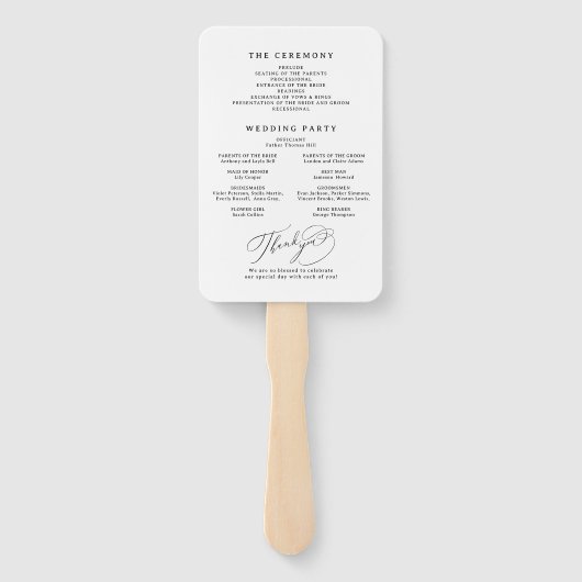 Elegant Swirl Script Simple Wedding Programs ハンドファン (裏面)