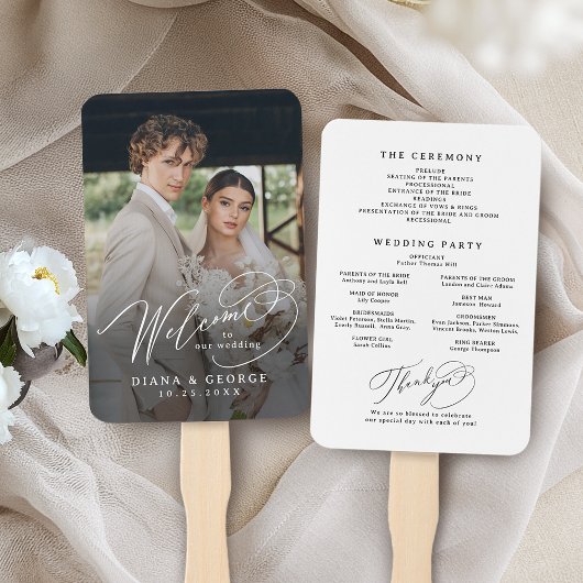 Elegant Swirl Script Simple Wedding Programs ハンドファン
