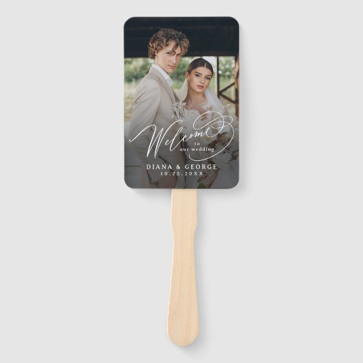 Elegant Swirl Script Simple Wedding Programs ハンドファン (正面)