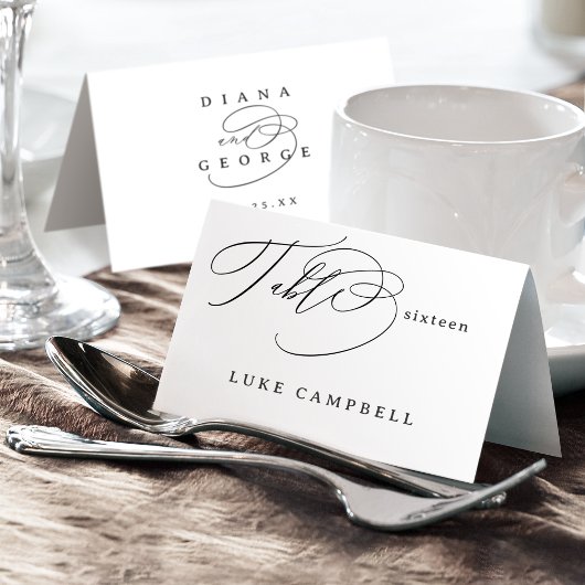Elegant Swirl Script Wedding Foldable Place Card テーブルナンバー
