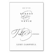 Elegant Swirl Script Wedding Foldable Place Card テーブルナンバー (正面)