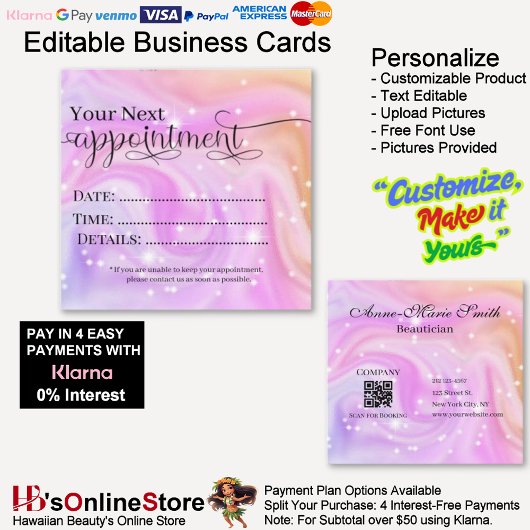 Elegant Swirly Sparkle Appointment Beautician  スクエア名刺