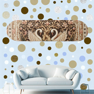 Elegant Symmetry Swan Couple Art Deco Floral Motif スケートボード