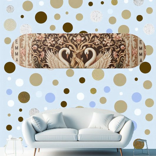 Elegant Symmetry Swan Couple Art Deco Floral Motif スケートボード