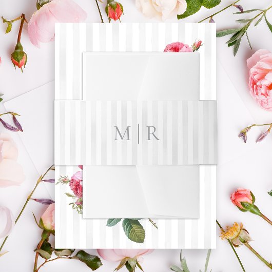 Elegant Tailored Grey Watercolor Stripes Monogram 招待状ベリーバンド