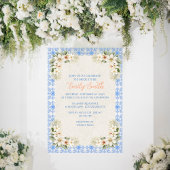 Elegant Talavera Blue Floral Bridal Shower 招待状