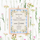 Elegant Talavera Blue Floral Bridal Shower 招待状