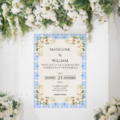 Elegant Talavera Blue Floral Bridal Shower 招待状