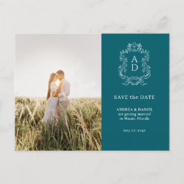 Elegant Tale Blue Photo Wedding Save the Date ポストカード