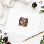 Elegant Tan Brown Tartan Plaid Merry Christmas スクエアシール<br><div class="desc">Holiday sticker design features an elegant and preppy tan,  brown,  red,  and white tartan plaid patterned frame with a custom Merry Christmas monogram design that can be personalized with you last name and the year.</div>