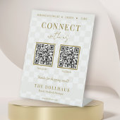 Elegant Tan Checkered Gold Connect With Us QR Code 台座サイン