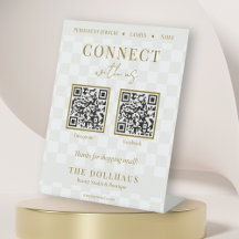 Elegant Tan Checkered Gold Connect With Us QR Code