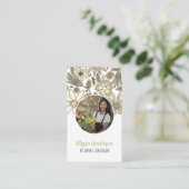 Elegant Tan & White Floral Photo QR Code Logo 名刺 (スタンド正面)
