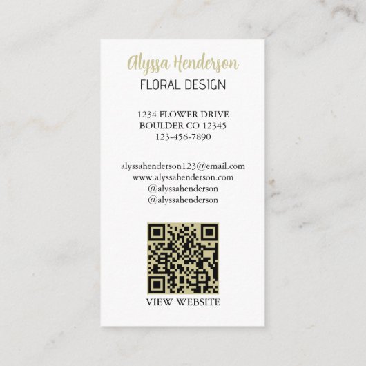 Elegant Tan & White Floral Photo QR Code Logo 名刺 (裏面)