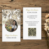 Elegant Tan & White Floral Photo QR Code Logo 名刺