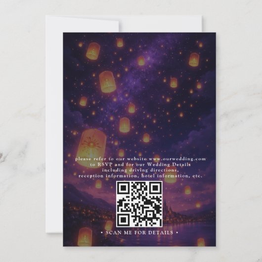 Elegant Tangled Lanterns Budget QR Code Wedding 招待状 (裏面)