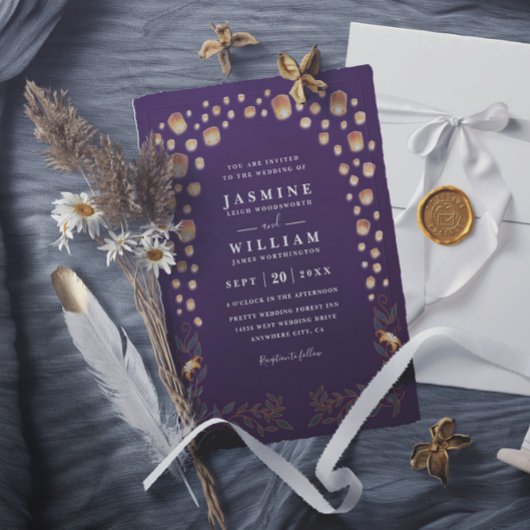 Elegant Tangled Lanterns Budget QR Code Wedding 招待状