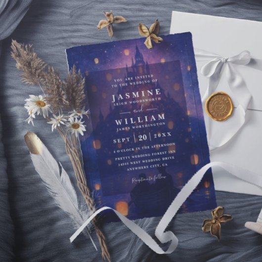 Elegant Tangled Lanterns Budget QR Code Wedding 招待状