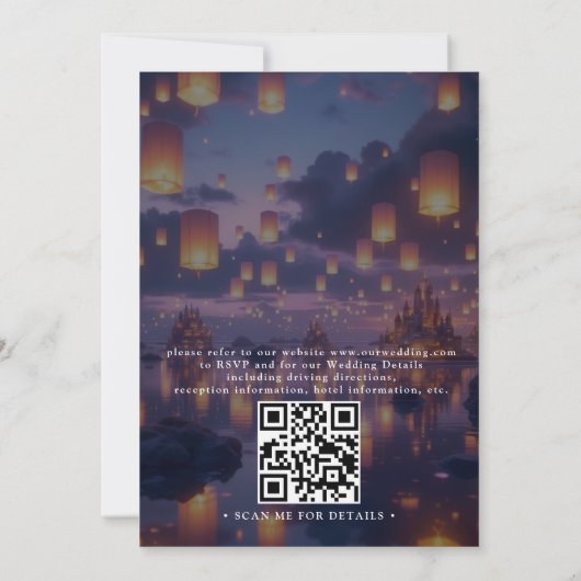 Elegant Tangled Lanterns Budget QR Code Wedding 招待状 (裏面)