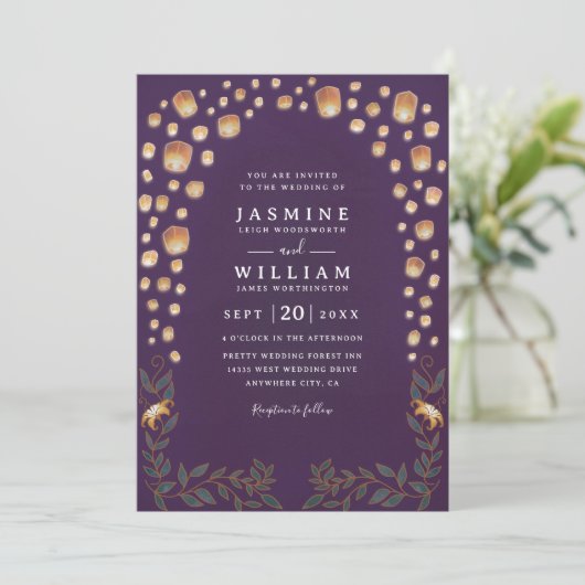 Elegant Tangled Lanterns Modern Minimalist Wedding 招待状 (スタンド正面)
