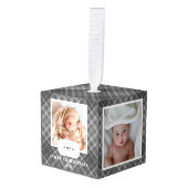 Elegant Tartan Plaid Baby First Christmas 4 Photo キューブオーナメント (正面アングル)