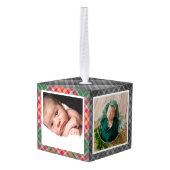 Elegant Tartan Plaid Baby First Christmas 4 Photo キューブオーナメント (裏面アングル)