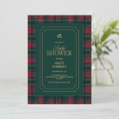 Elegant Tartan Plaid Baby Shower winter red Green 招待状 (スタンド正面)