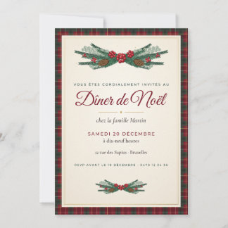 Elegant Tartan Plaid Christmas Dinner Party Invita 招待状