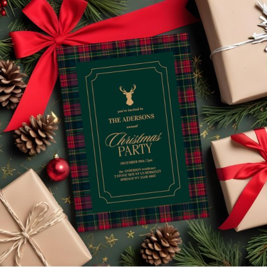 Elegant Tartan Plaid Christmas Party Invitation 招待状