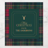 Elegant Tartan Plaid Merry Christmas Family Name ワインラベル (シングルラベル)