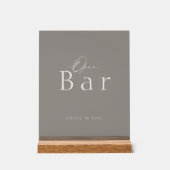 Elegant Taupe Acrylic Open Bar Wedding Sign アクリルサイン (正面)