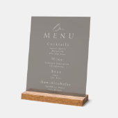 Elegant Taupe Acrylic Wedding Bar Menu Sign アクリルサイン (傾斜)