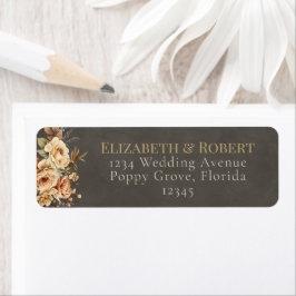 Elegant Taupe Floral Wedding Address Label ラベル