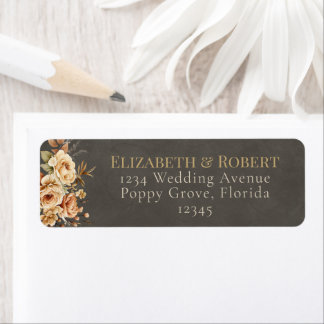Elegant Taupe Floral Wedding Address Label ラベル