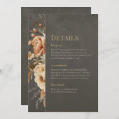 Elegant Taupe Floral Wedding Details Card 招待状 (正面/裏面)