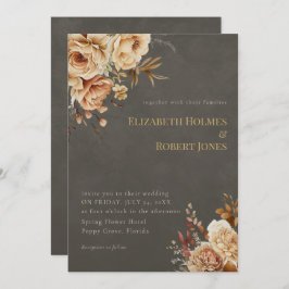 Elegant Taupe Floral Wedding Invitation 招待状